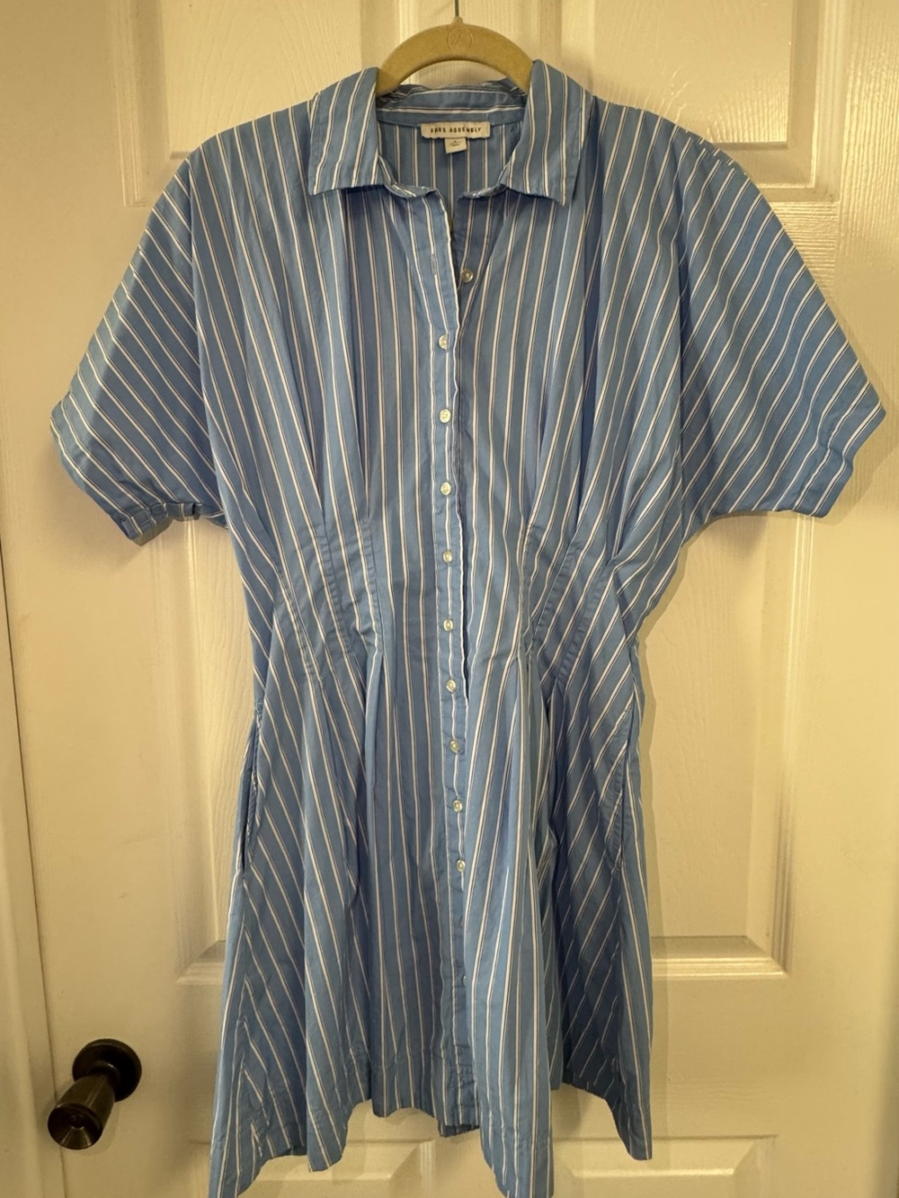 Free Assembly Blue Stripe Button-Front Mini Dress